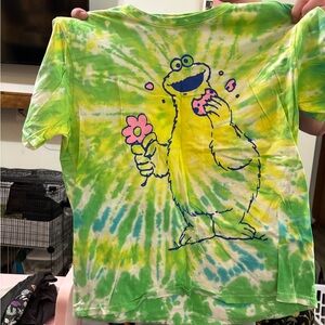 Sesame Street Cookie Monster Green and Yellow Tie-Dye Tee